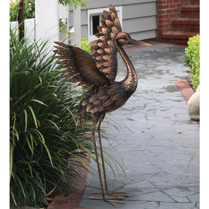 Regal Art & Gift - Wholesale Outdoor Ornament/Decor - Bronze Crane 27" - Wings Up1
