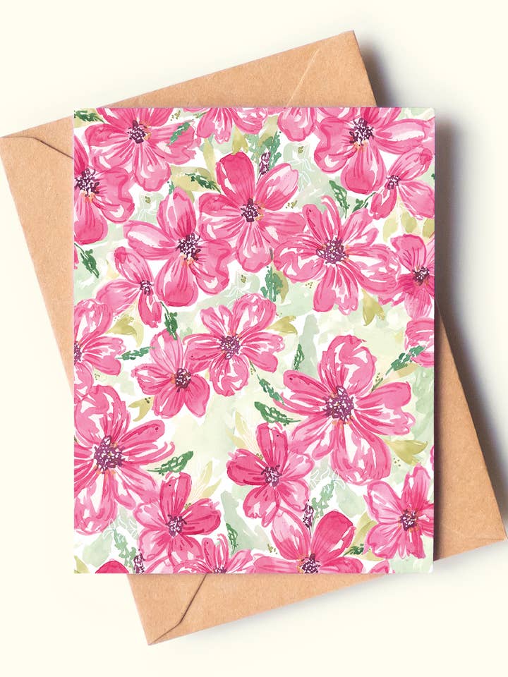 Carte de vœux florale en forme de fleur à l'aquarelle pour la vente par Lau Monart