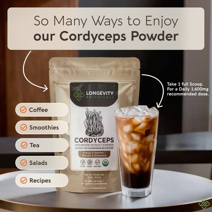 Longevity Botanicals - Wholesale Protein/Superfood Powder - Organic Cordyceps Mushroom Extract Powder 100g