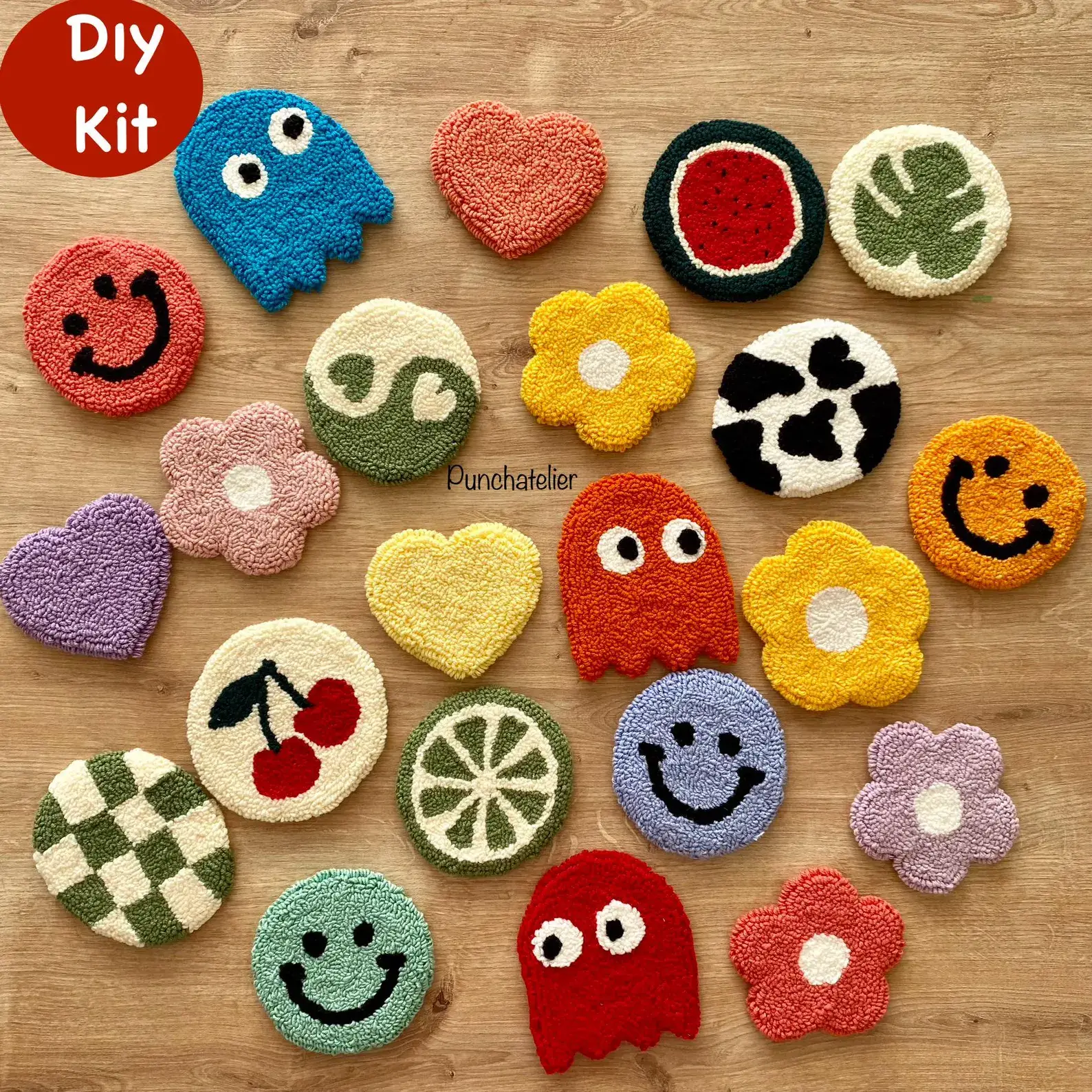 PunchAtelier - Venta al por mayor Material para bordado/punto de cruz - Kit Tufting de Posavasos 4 piezas1