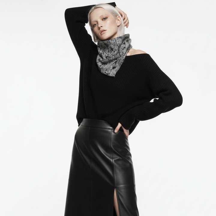 White and Black Milior Woven Cowl Snap for wholesale by Sumie Tachibana