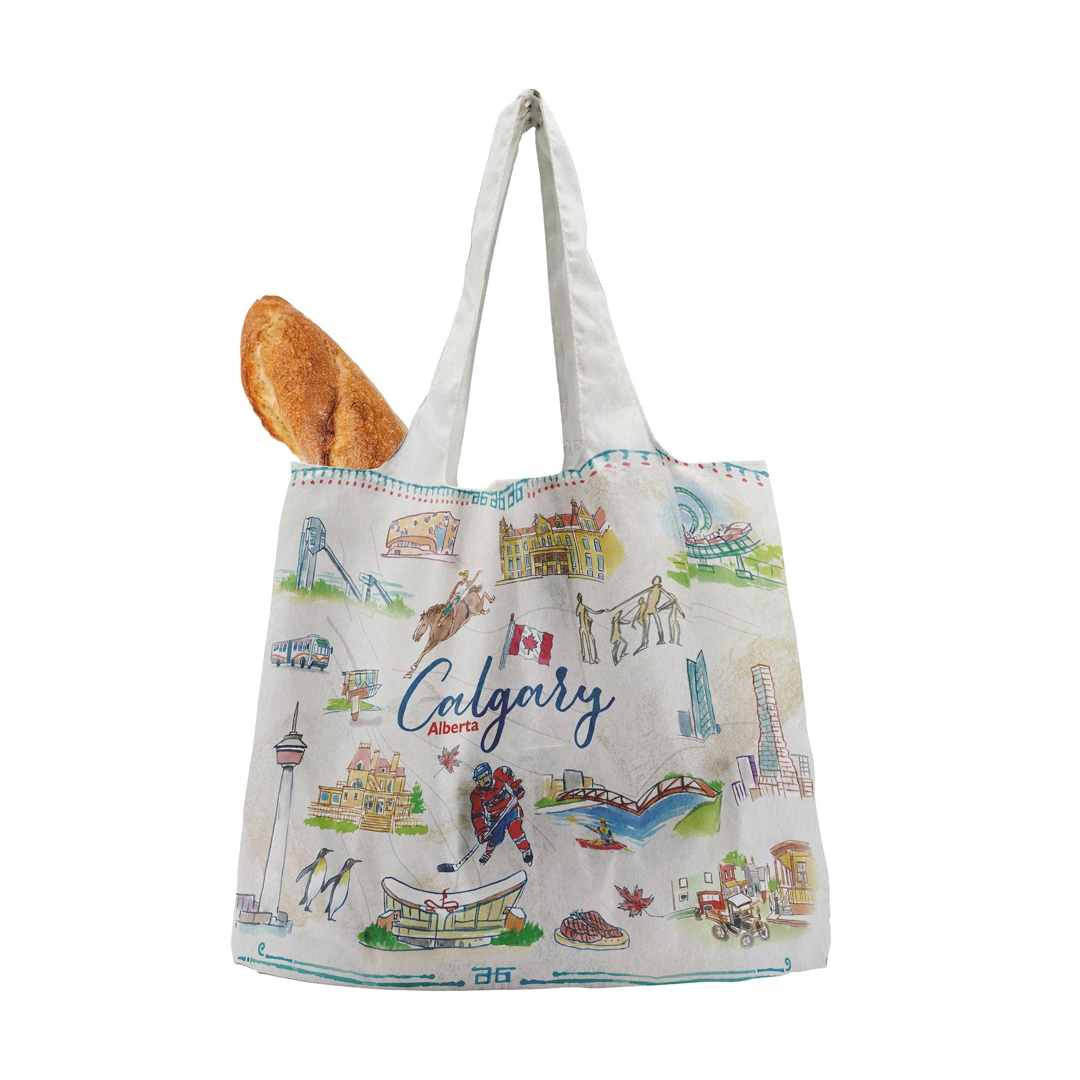 Northern Icons Canada – Großhandel Tragetasche – Unisex – Faltbare Canvas-Tragetasche Calgary Alberta – Illustrierte kanadische Stadt-Reisetasche1