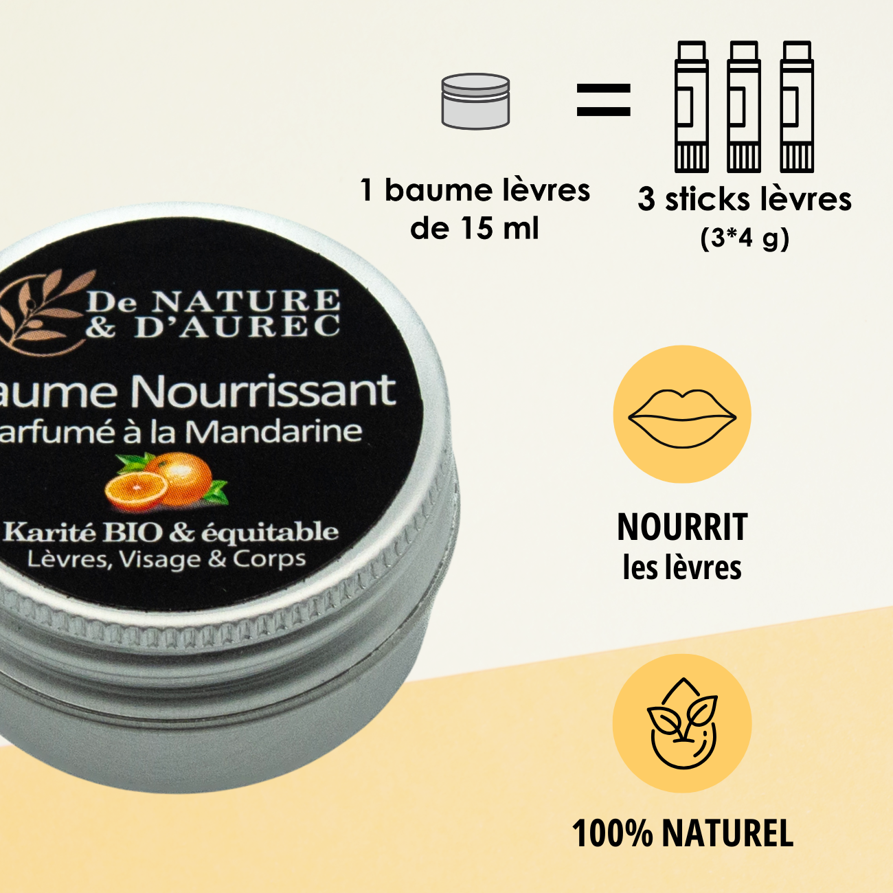 De NATURE ET D'AUREC – wholesale Läppbalsam – Mandarindoftande läppbalsam (15 ml)1