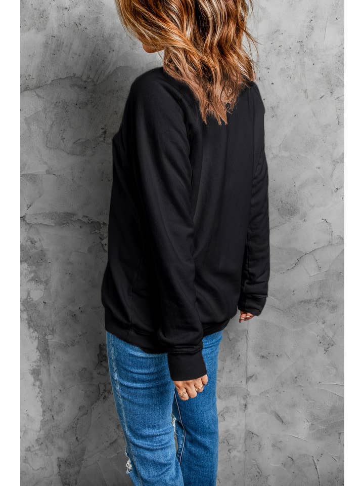 Black LDC Glittering thankful Graphic Drop Shoulder Sweatshirt for wholesale on Faire