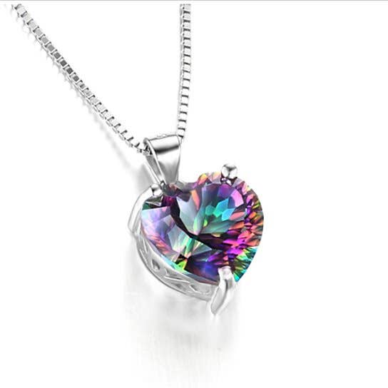 Collana con cuore in topazio mistico 925 in argento sterling per la vendita all'ingrosso da parte di SILVER MOON BAY