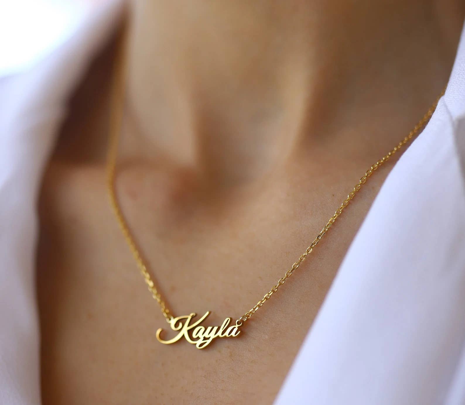 Wholesale 14K Solid Gold Cursive Name Necklace, Personalized Necklace