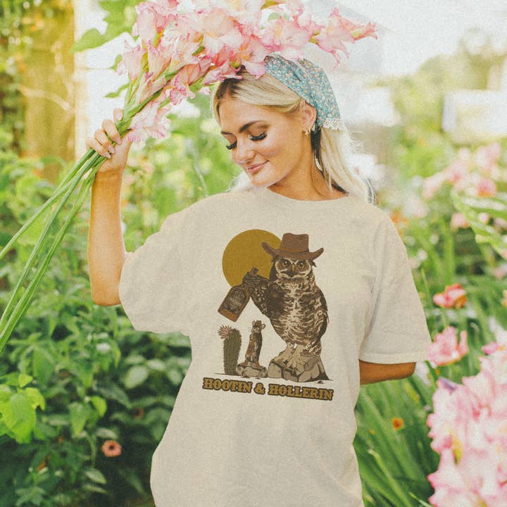 Hootin and Hollerin Owl and Mouse Cowboy Unisex Shirt for wholesale by Cluster Funk Studio