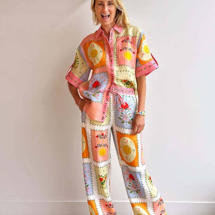 Chic Floral Linen Cardigan and Pants Set for wholesale by Halcyon Outfitters®