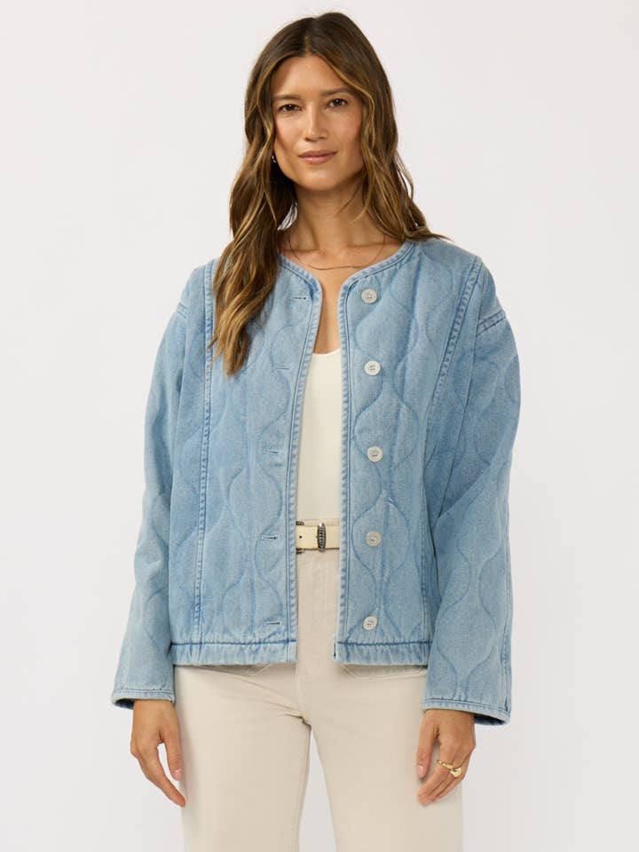 Quilted Denim Jacket With Pockets for wholesale by Lovestitch