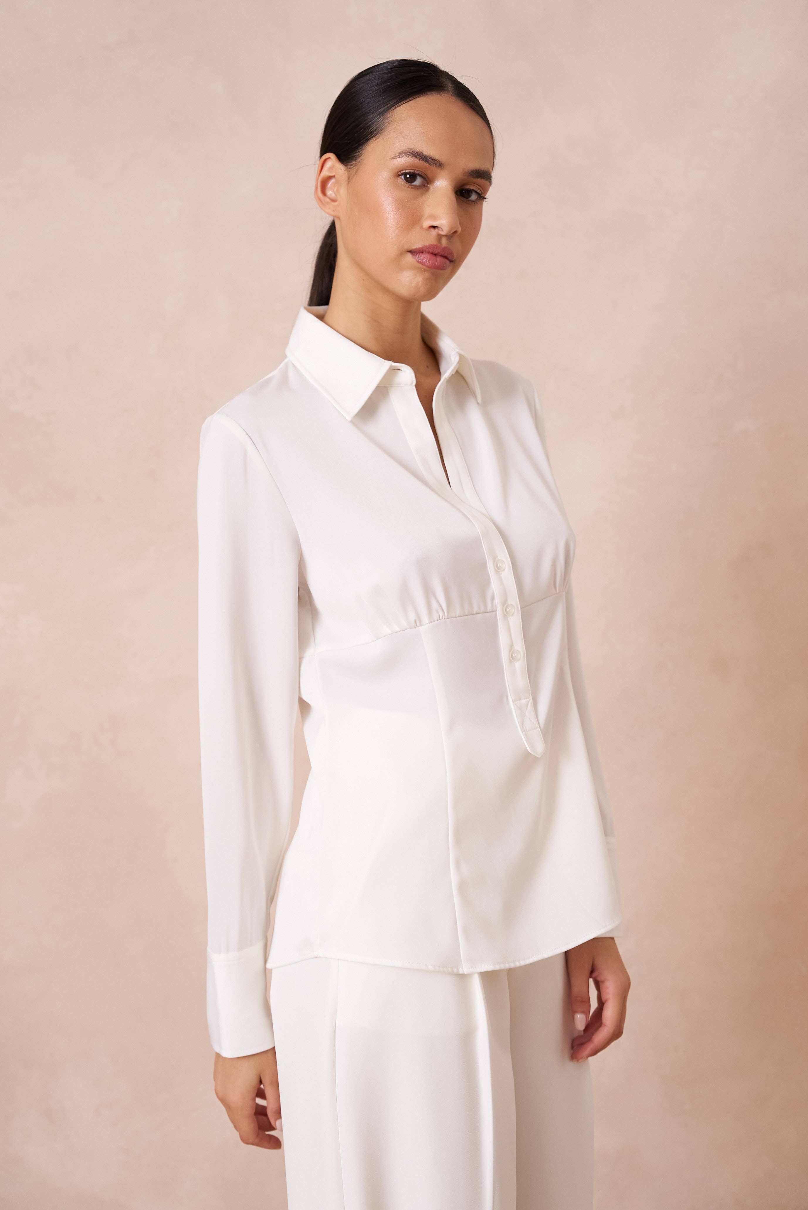 Attentif Paris - Wholesale Button Down Shirt - Women's - Satin corset shirt with lapel collar7