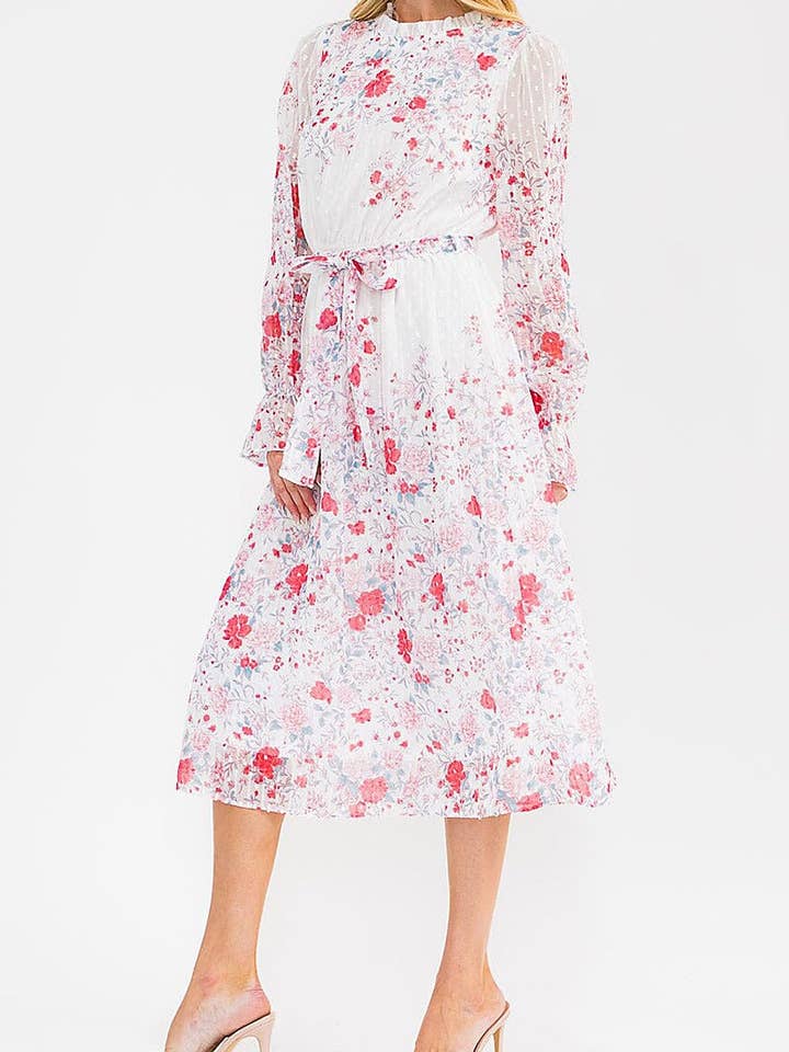 VESTIDO MIDI FLORAL DETALLADO SUIZO CON CINTURA ELÁSTICA para venta al por mayor de ROUSSEAU