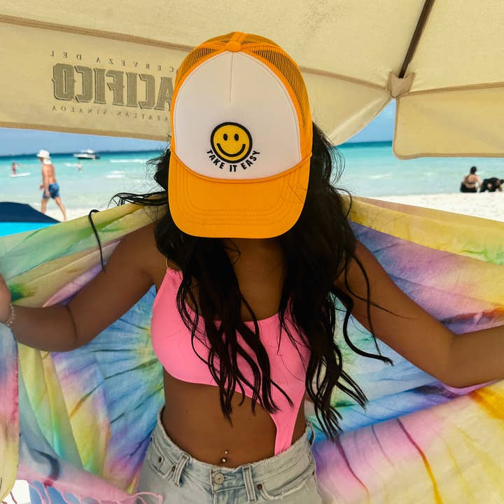 C.C Beanie - Wholesale Trucker Hat - Women's - Take it Easy Smiley Face C.C Trucker Ball Cap TCB01