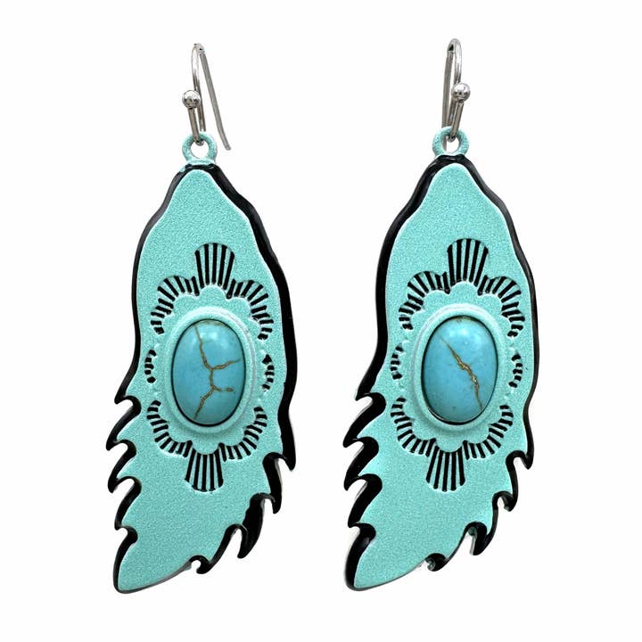 Turquoise Stone Ceramic Feather Earrings for wholesale by Lunar Deer