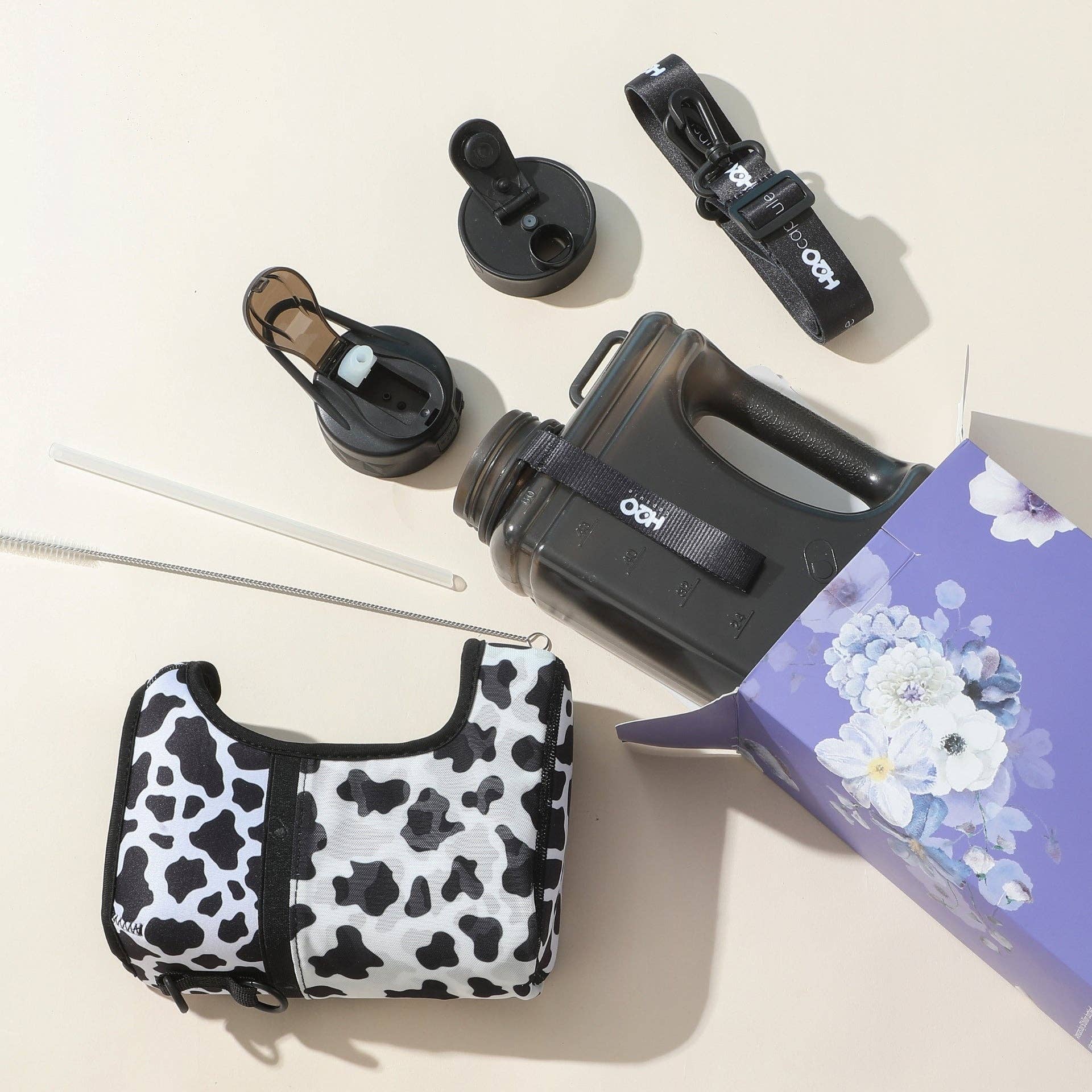 H2O Capsule – wholesale Water bottle – Cow - Cube - Half Gallon Water Bottle with Storage Sleeve and 2 lids6