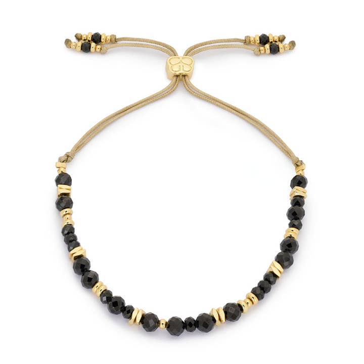 Bliss Gold & Black Spinel Beaded Slider Bracelet for wholesale by Boho Betty