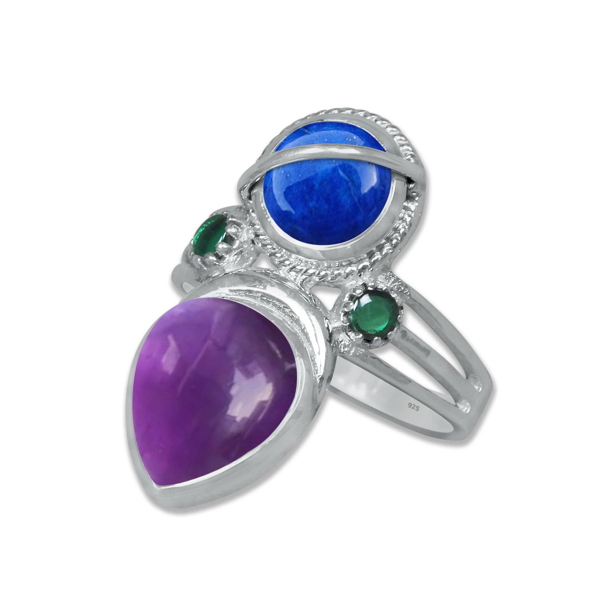 Handmade Jewels - Venta al por mayor Anillos grandes/de cóctel - Anillo de Lágrima de Doble Gema en Plata de Ley – Diseño de Declaración de Doble Piedra | Hecho por Encargo4