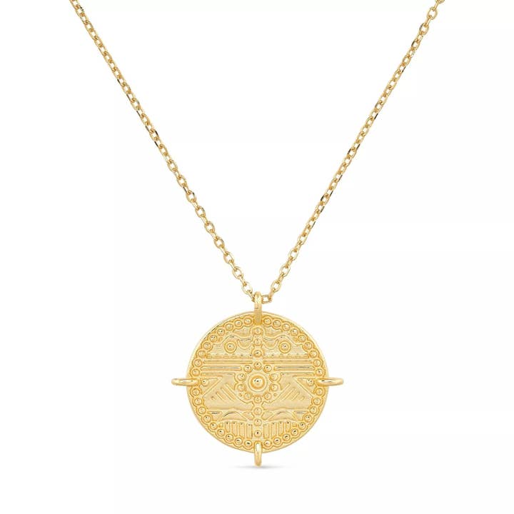 Chunky 18K Gold Aztec Coin Medallion Necklace for wholesale by Elk & Bloom