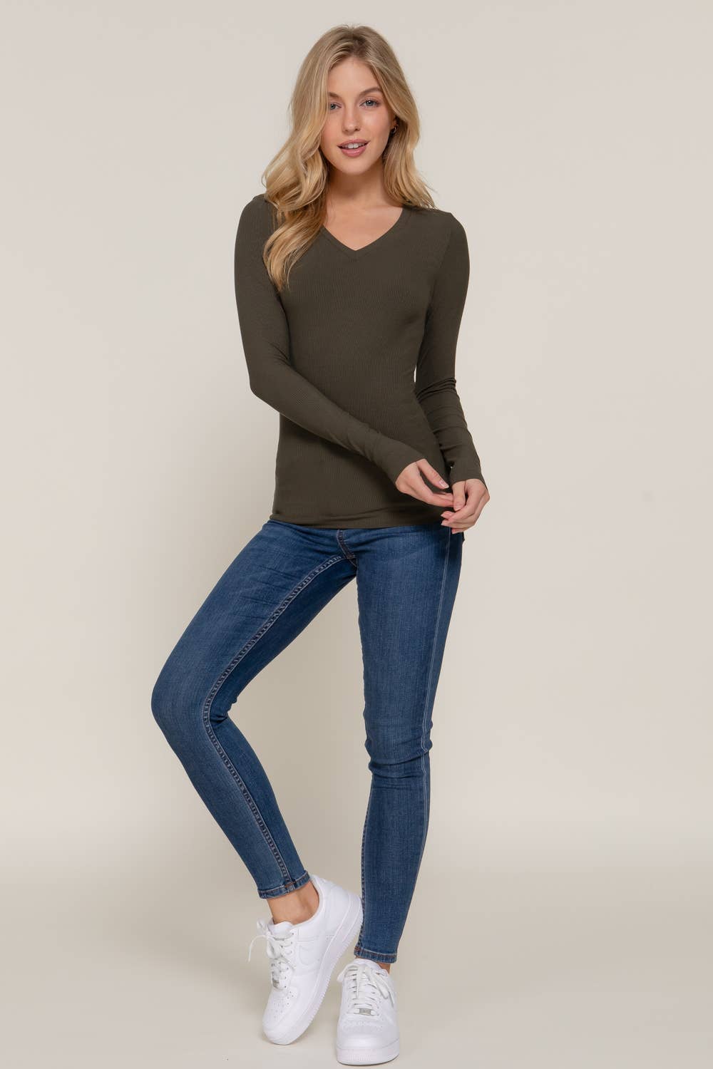 Active Basic | Active USA - Wholesale Knit Top - Women's - Long Sleeve V-neck Rayon Rib Knit Top  16