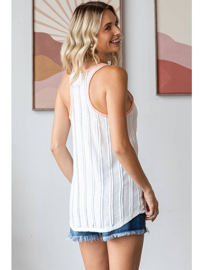 7th Ray - Venta al por mayor Túnica - Mujer - Top de Tirantes con Textura Arrugada y Contraste de Color Cuello Redondo T593817