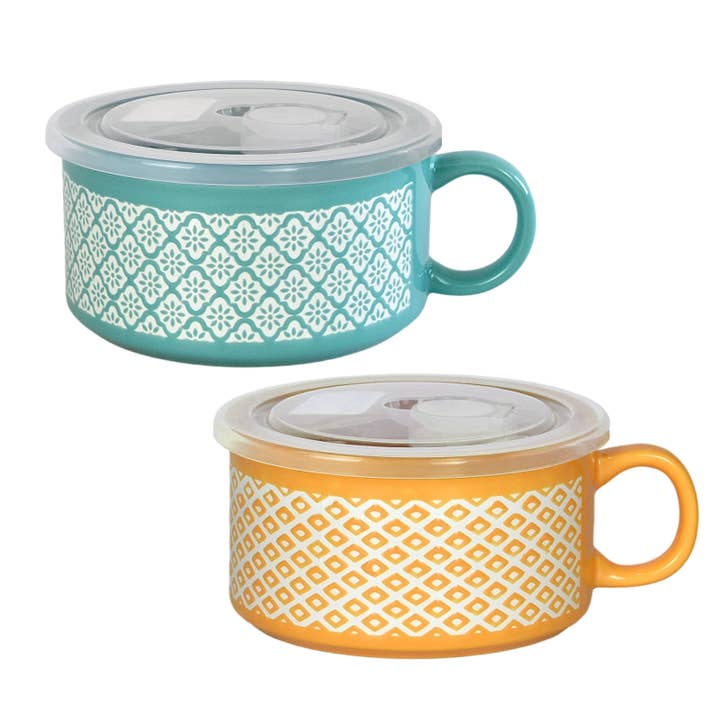 22oz Soup Bowls with Handles & Lids,Orange & Viridian for wholesale by ARTONUSA