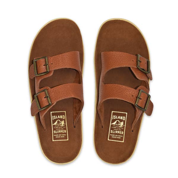 Glissière à boucle en cuir de taureau classique pour la vente par Island Slipper