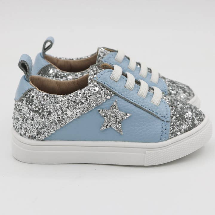 Pre-Order Low Top Sneakers - Blue Sky / Silver Glitter Star for wholesale by Yourtay