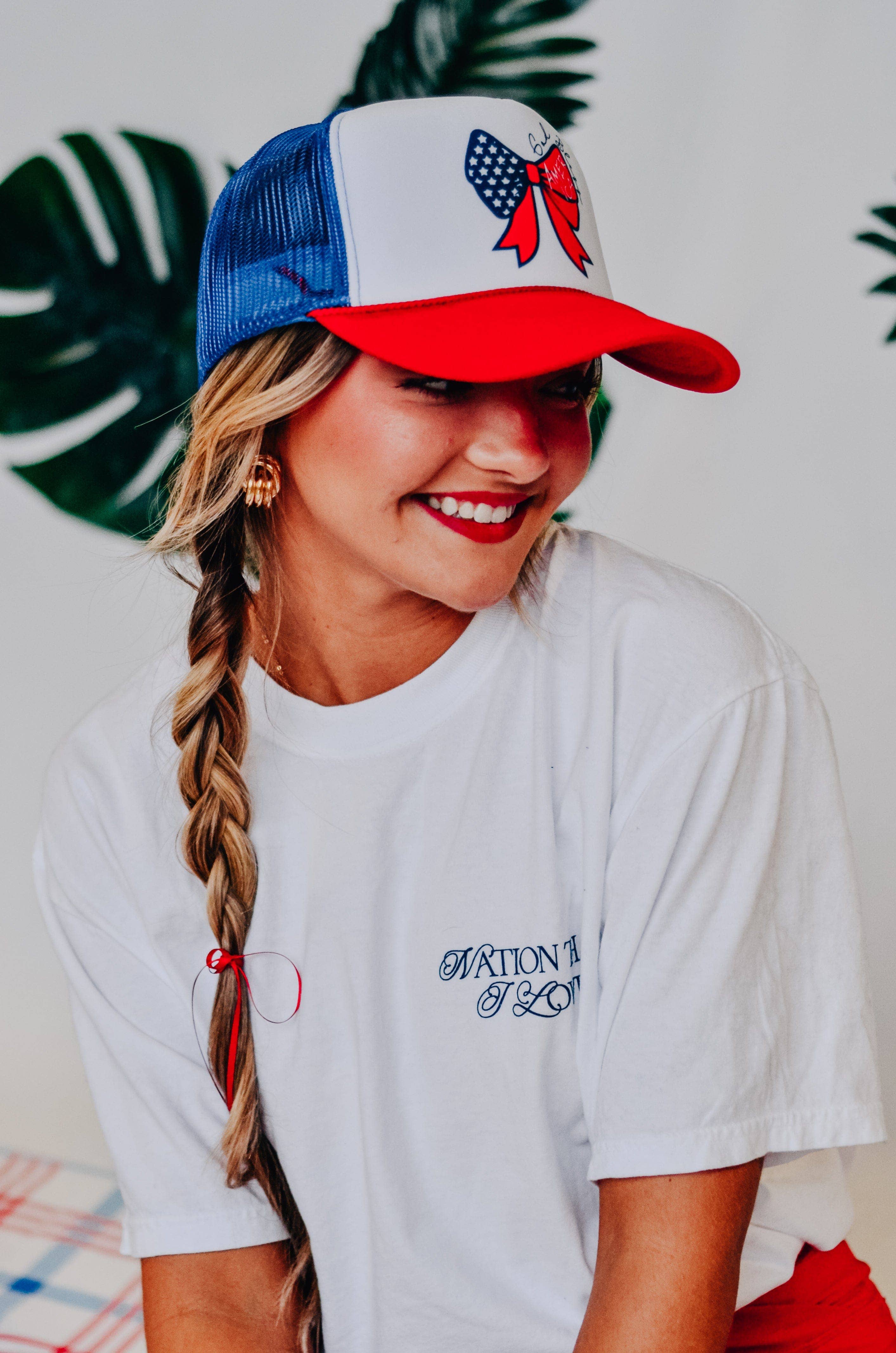 Southern Bliss Co. - Wholesale Trucker Hat - Women's - God Bless America Bow Red, White, and Blue Trucker1