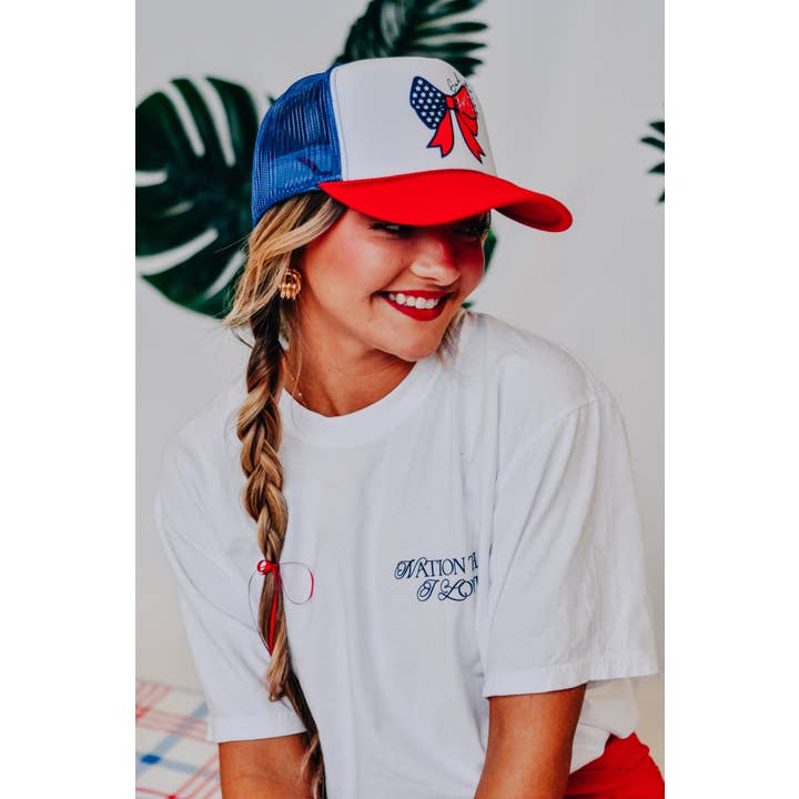 Southern Bliss Co. - Wholesale Trucker Hat - Women's - God Bless America Bow Red, White, and Blue Trucker1