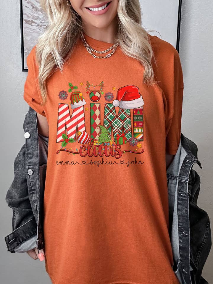 SONDO DESIGN LTD - Vendita all'ingrosso Maglietta stampata - Donna - Camicia natalizia personalizzata Mimi Claus, Camicia Babbo Natale Mimi2