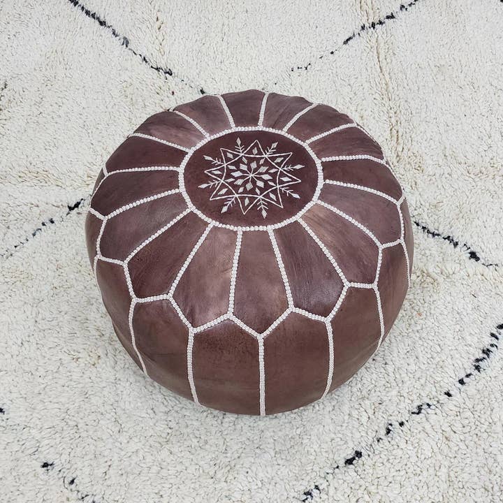 Genuine Leather Pouf | Moroccan Ottoman Footrest | Handmade for wholesale by Berbereino LLC