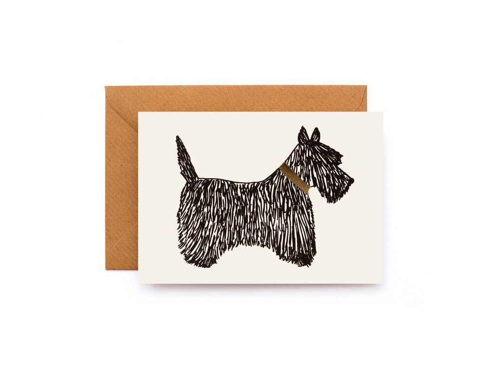 Yes! Paper Goods - Wholesale Gewone wenskaart - Scottie Dog wenskaart met goudfolie kraag gerecycled env
