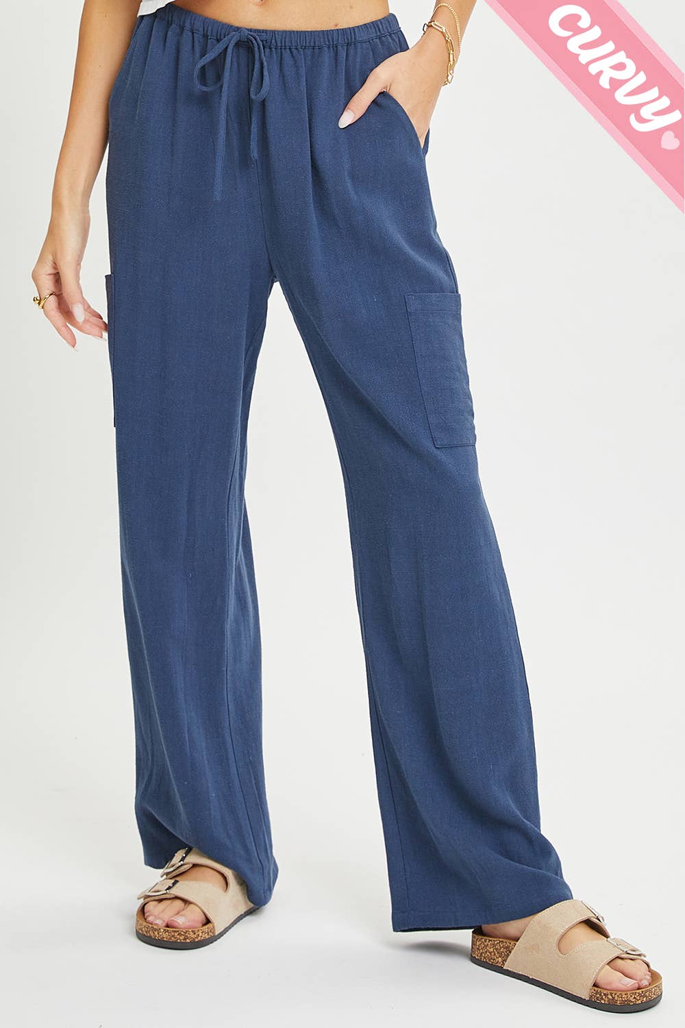 Sweet Lovely by Jen - Wholesale Pants - Women's - PLUS SIZE LINEN- BLEND PULL-ON-PANTS7