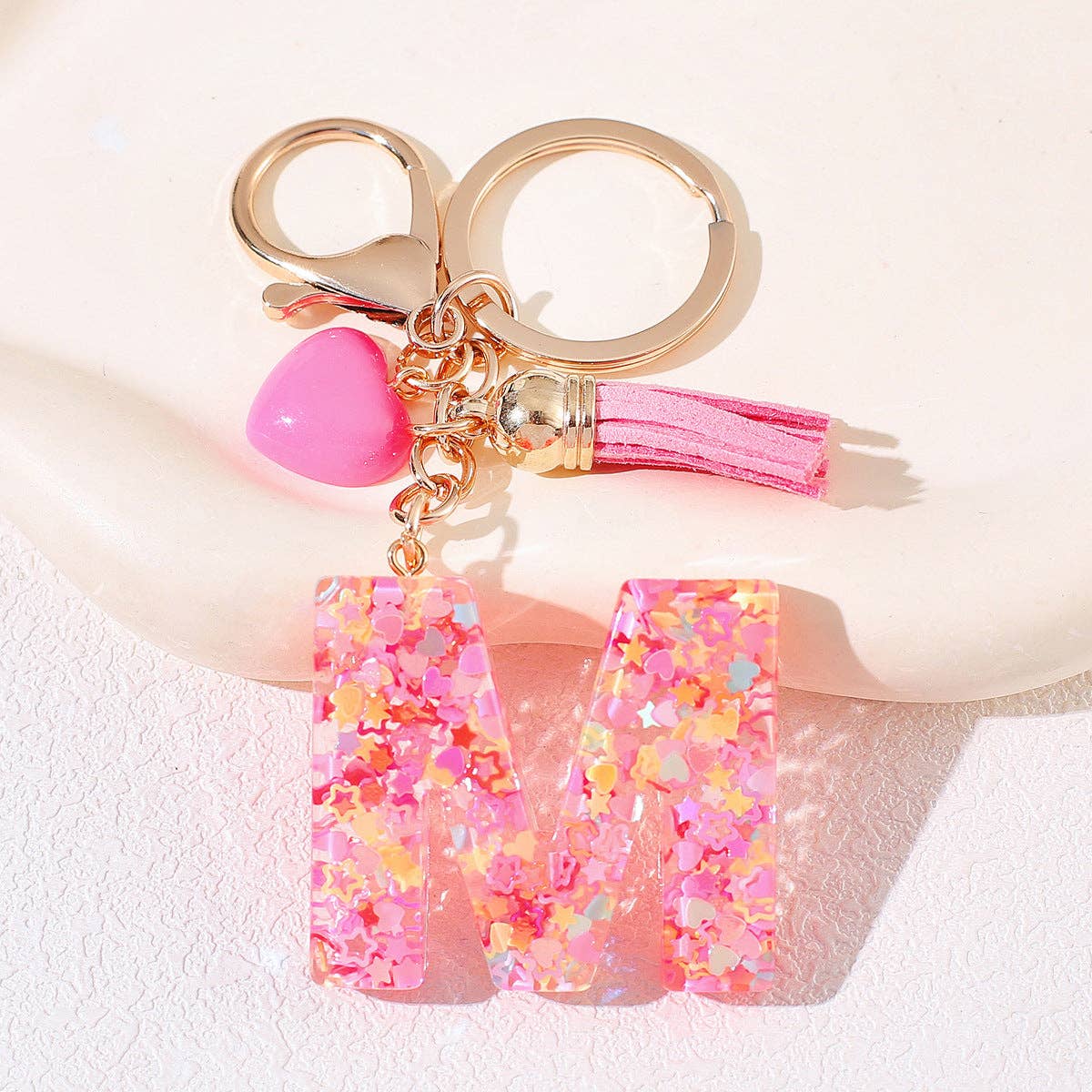Mio Queena - Wholesale Keychain - Women's - Pink Sequin Star Resin Initials Charm Keychain Bag Ornaments11