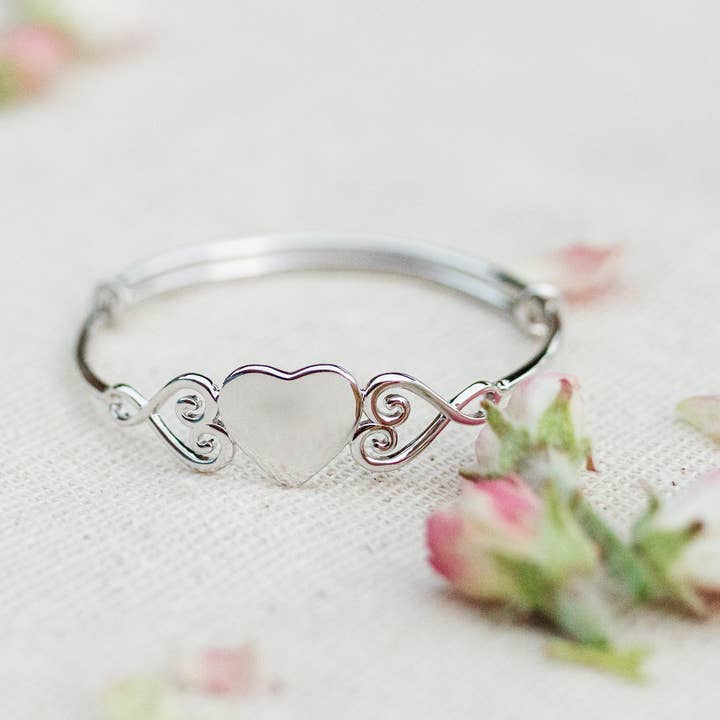 Girls Adjustable Sterling Silver Solid Heart Bangle Bracelet for wholesale by Cherished Moments