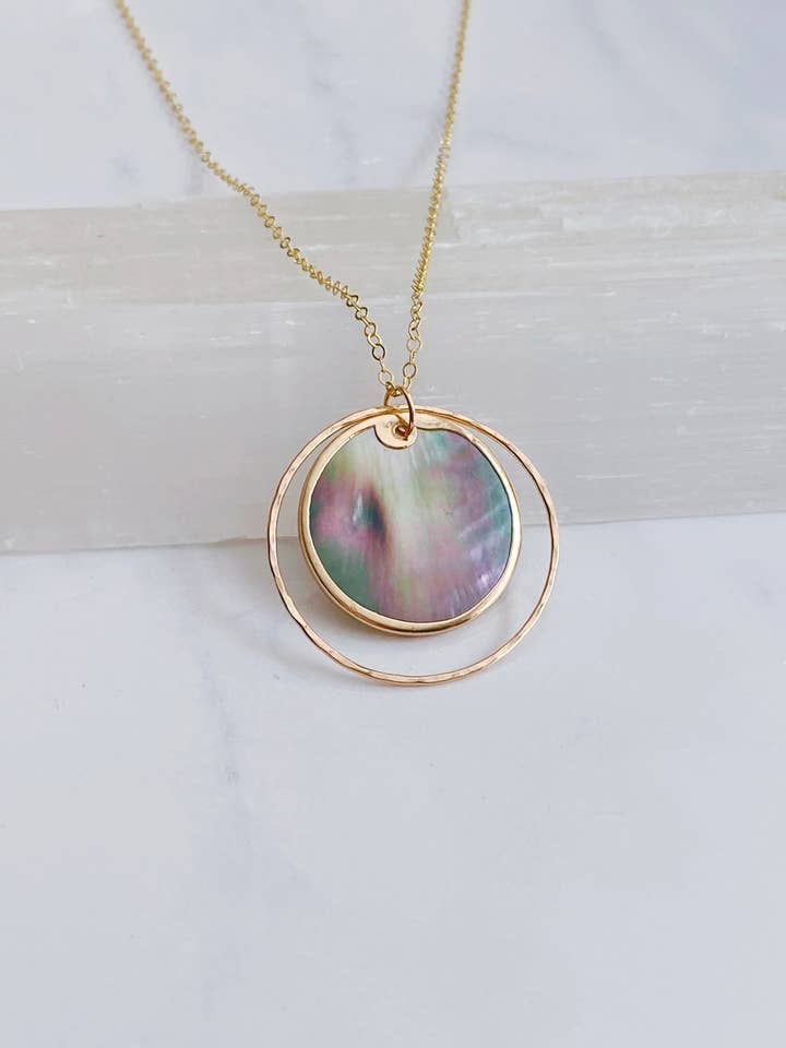 Shell disk necklace for wholesale by Bonnie Boardman Jewelry