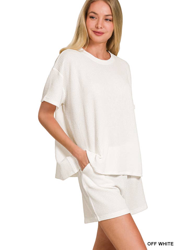 42POPS - Wholesale Lounge Set - Women's - ',,,..Corded Rib Short Sleeve Tee & Short Pants 2PC Set