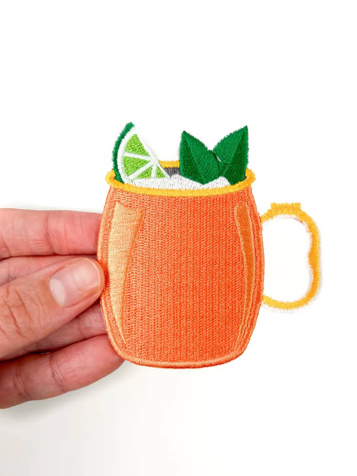 Field Trip Threads - Wholesale Patch - Moscow Mule Mug with Lime Embroidered Iron On Patch Copper