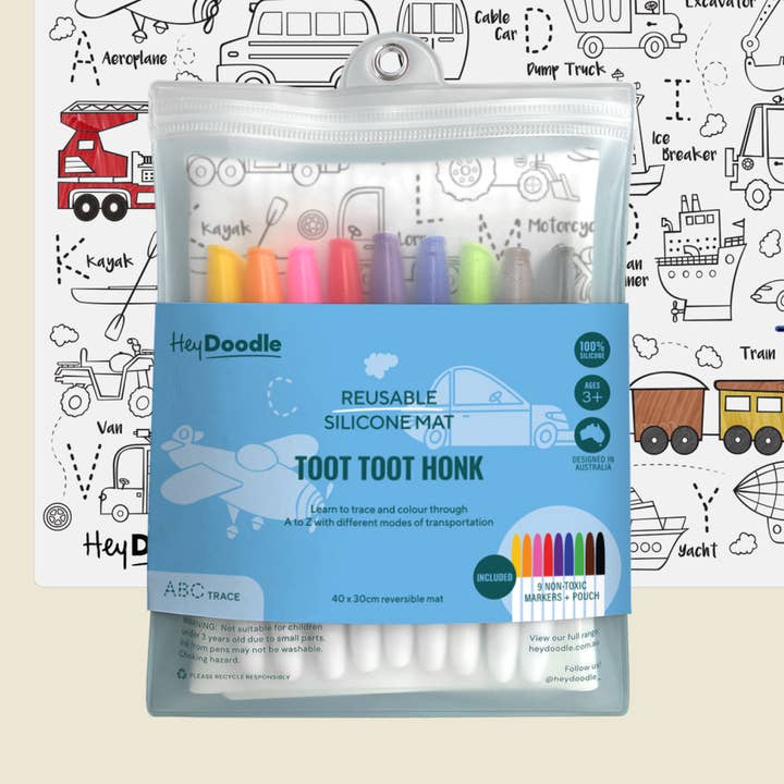 Toot Toot Honk Classic Coloring & Doodle Mat for wholesale by HeyDoodle