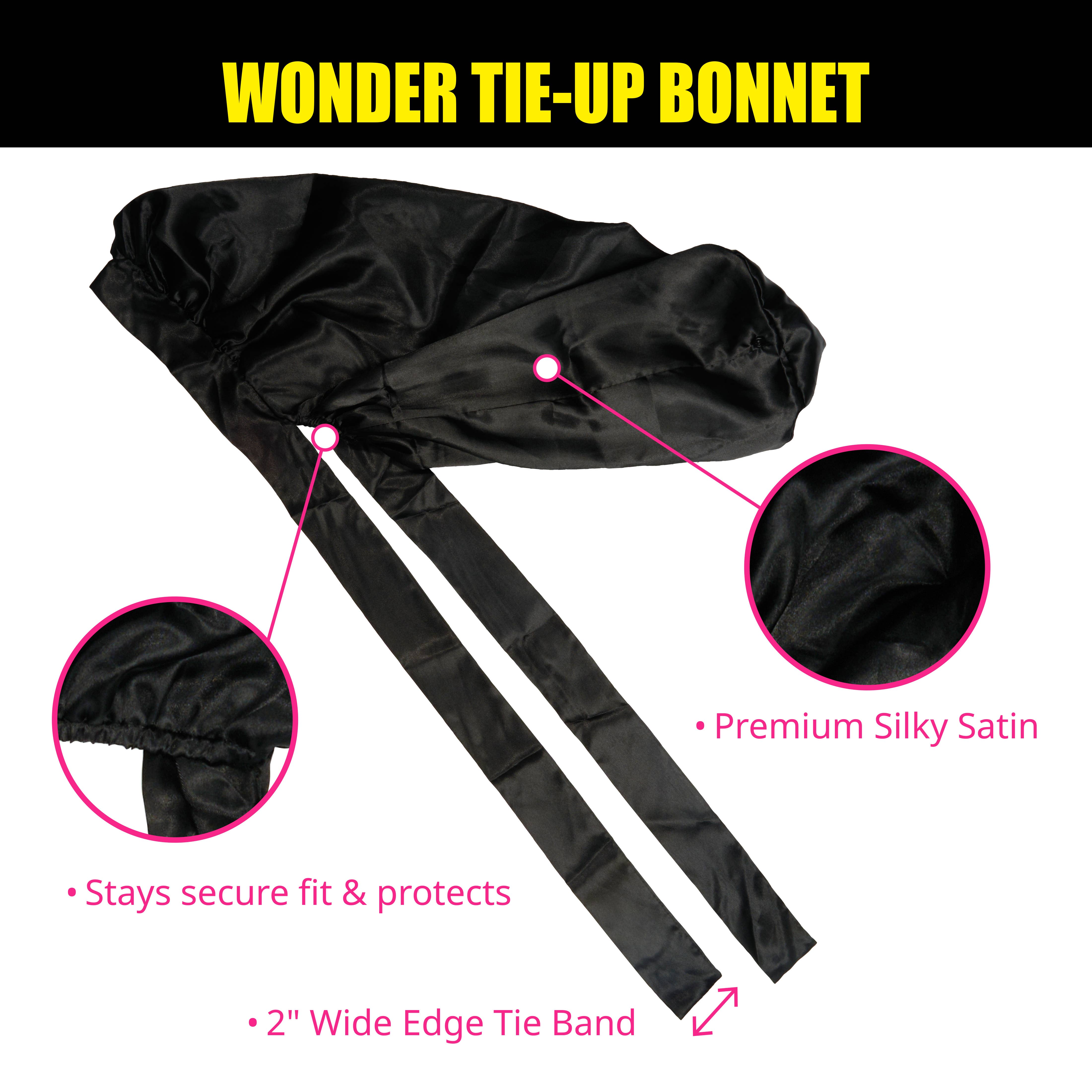 EBIN NEW YORK - Wholesale Sleep Cap / Bonnet - Women's - Wonder Wig Tie-Up Bonnet - Black6