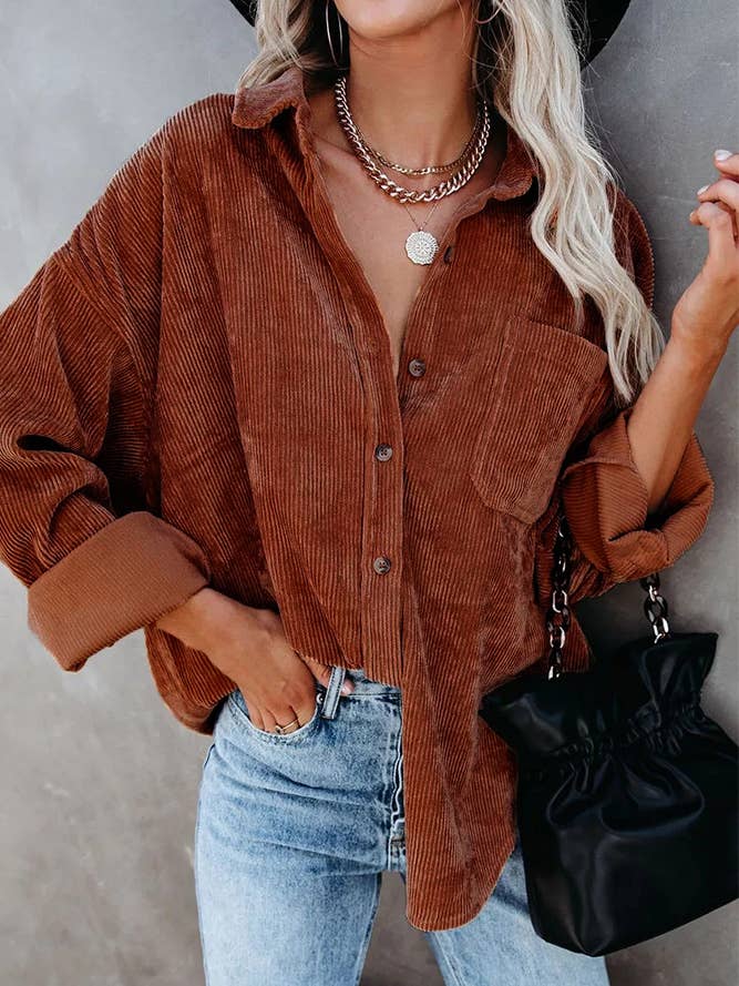 Brown Corduroy Shacket Shirt Jacket Women STC209 -B2 for wholesale on Faire