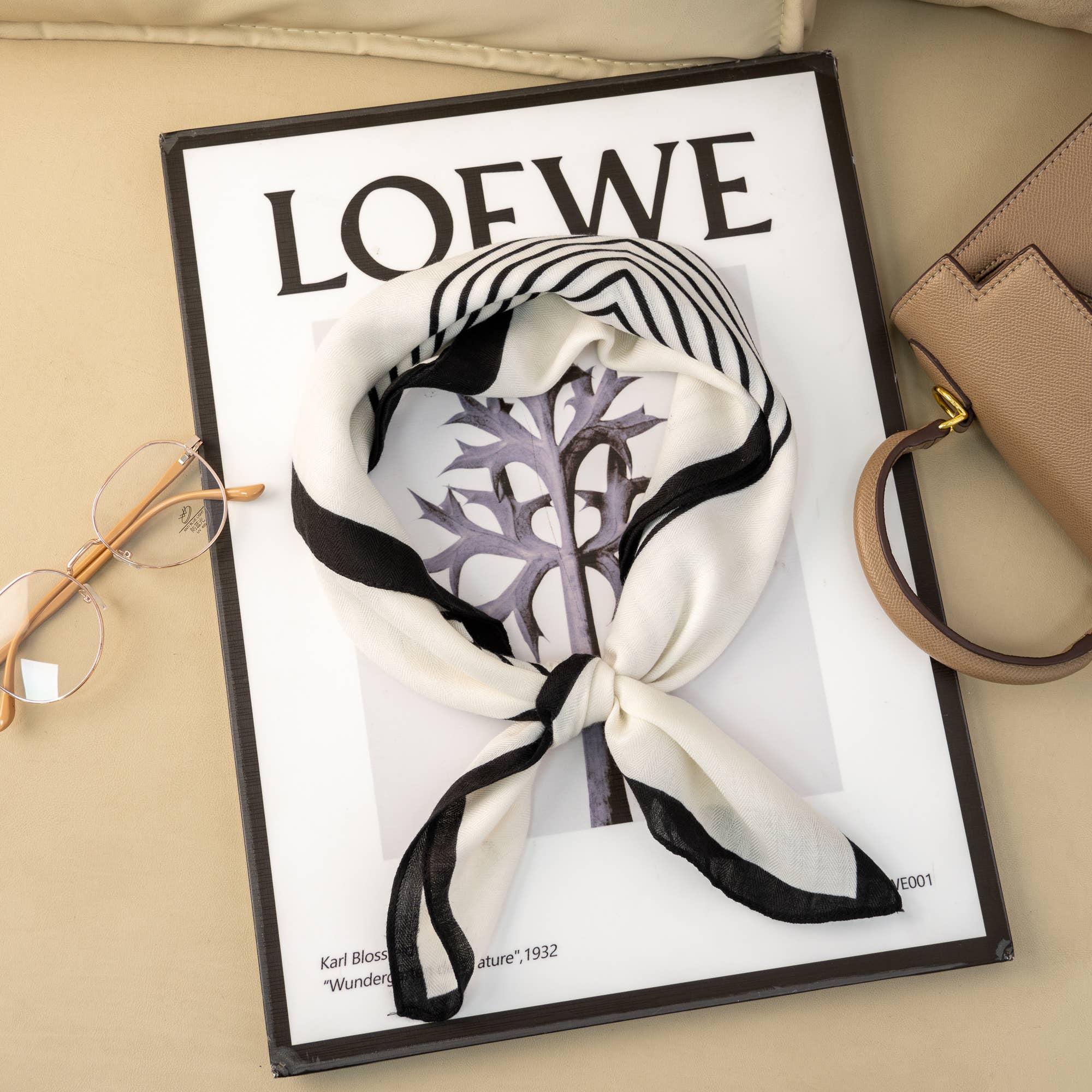 COSMOS - Wholesale Scarf - Women's - Black and White Graphic Scarf Square Modern Style 70x701