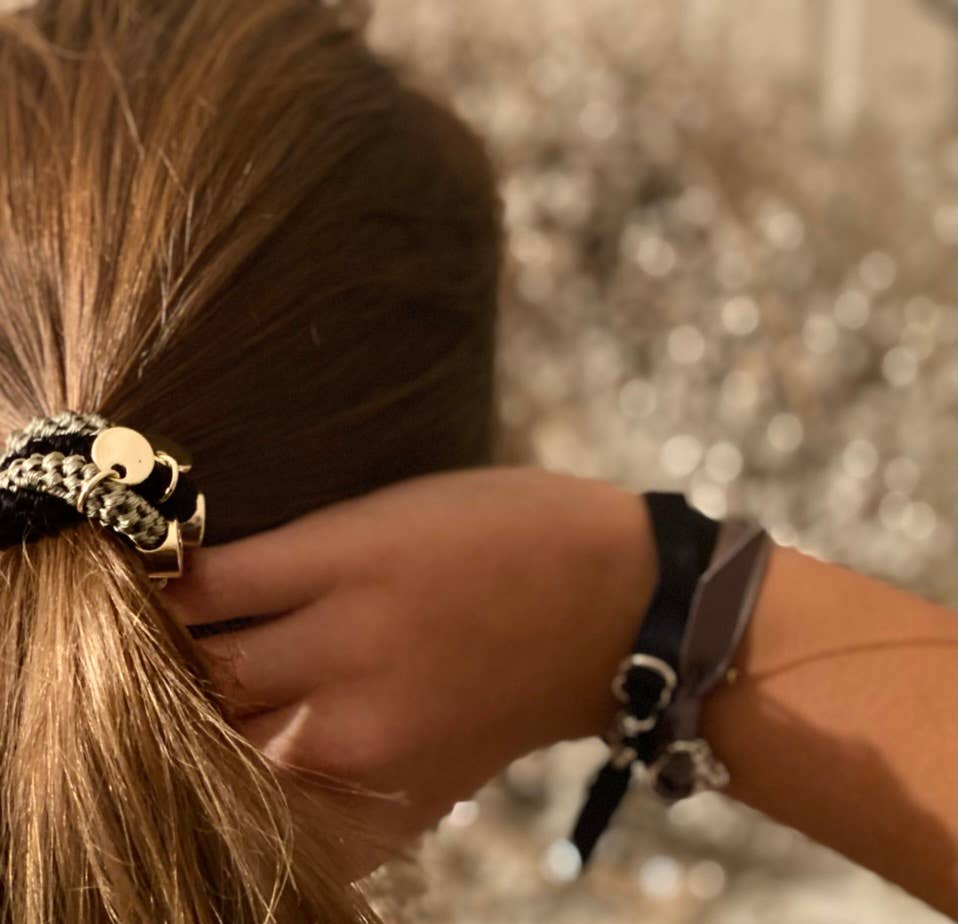 Giulu - Vente Élastique à cheveux - Élastique à cheveux en paillettes grises2