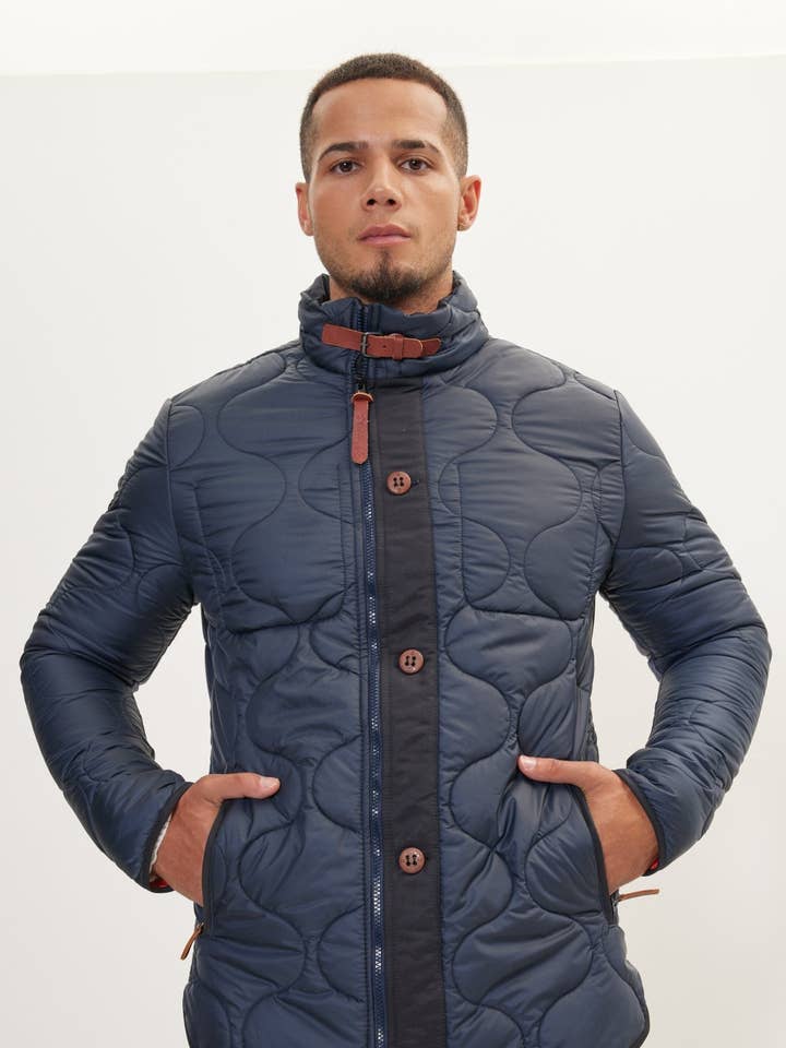 Light Padded Zipper-Up Coat - Navy for wholesale by Ron Tomson
