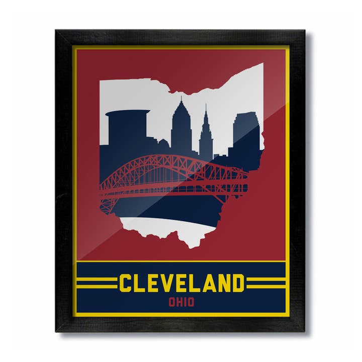 Wine and Gold Cleveland Skyline Print for wholesale by D&W Elements