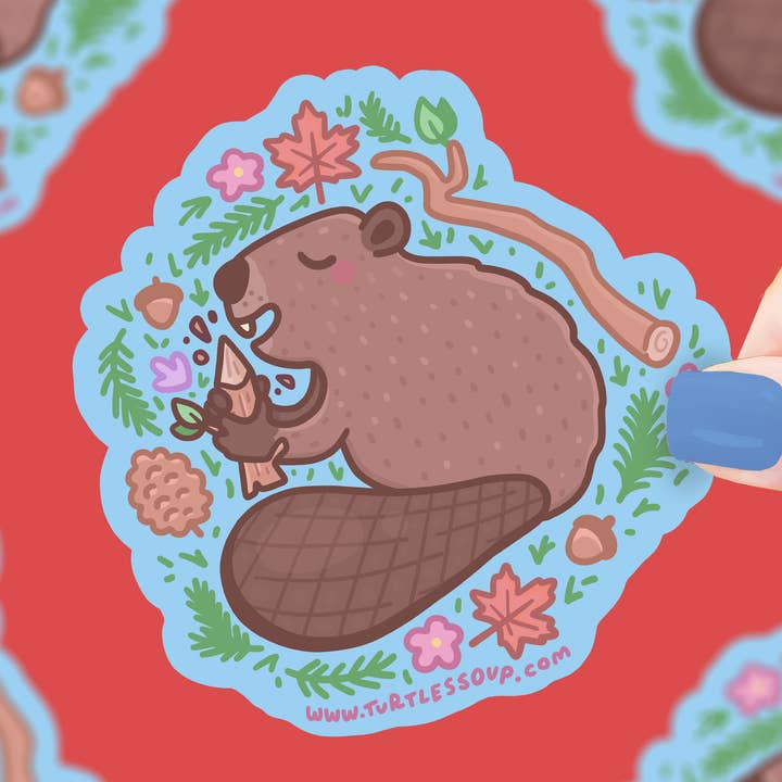 Adhesivo de vinilo con forma de bonito animal de Forest Beaver para venta al por mayor de Turtle's Soup