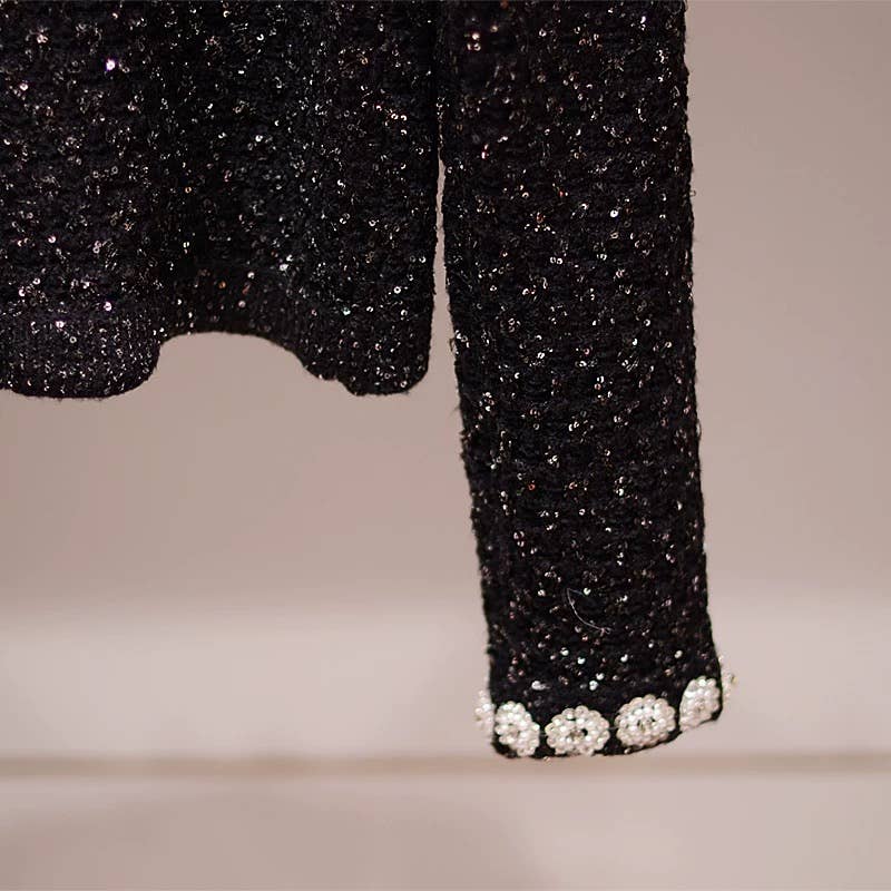 Svart JK241Y Damers Svart Stickad Kofta med Strassdetaljer för wholesale på Faire8