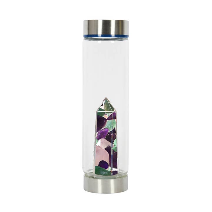 Kristall-Trinkflasche (Glas) - Rosenquarz, Amethyst & Avent für den Großhandel von The Psychic Tree