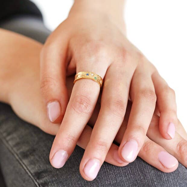 Lisa Angel - Wholesale Multi-Stone Ring - Multicoloured Crystal Daisy Band Ring in Gold2