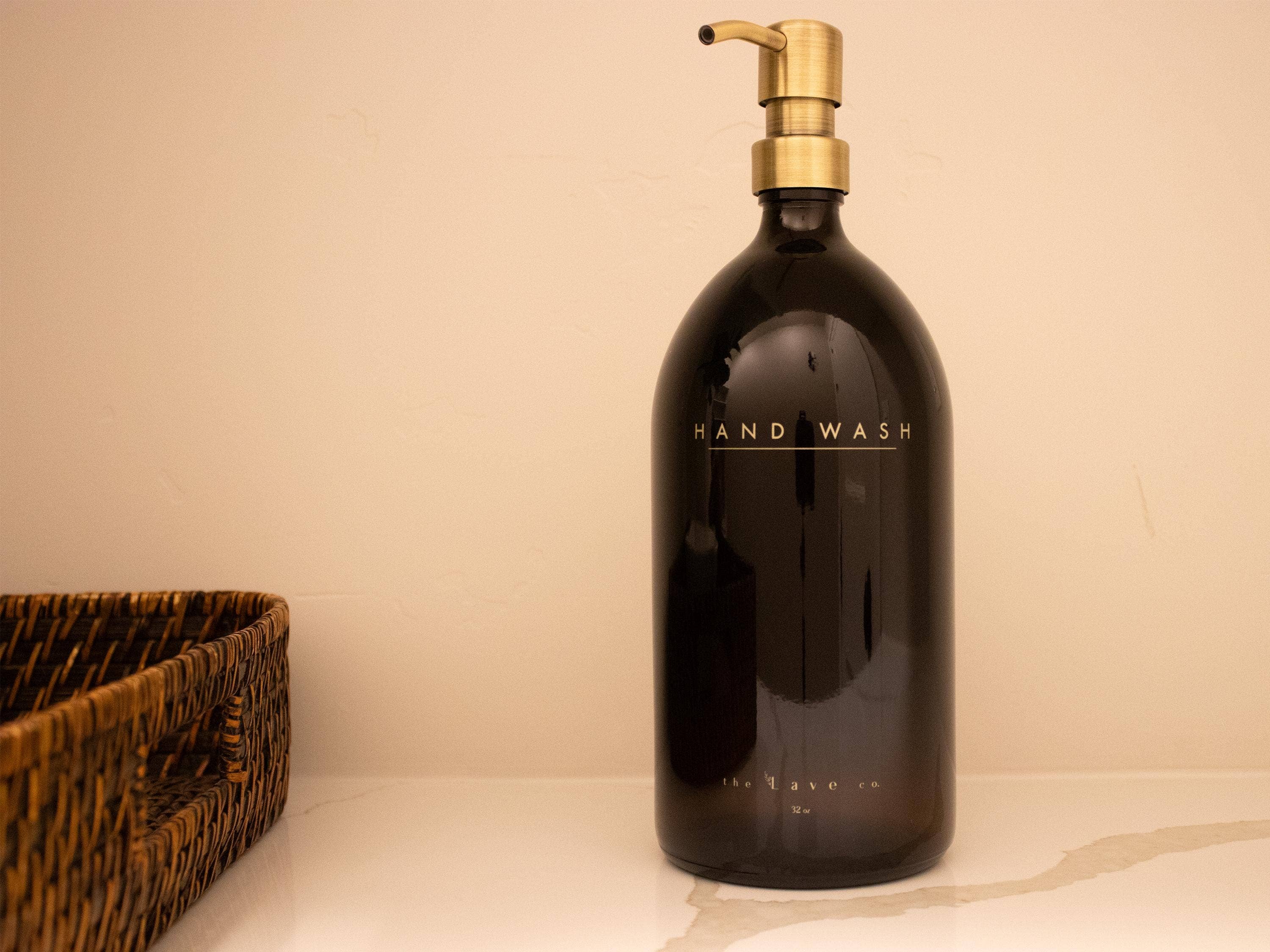 the Lave co - Wholesale Soap Dispenser - 32 oz Amber Glass "Hand Wash" Dispenser w/ Gold Pump7