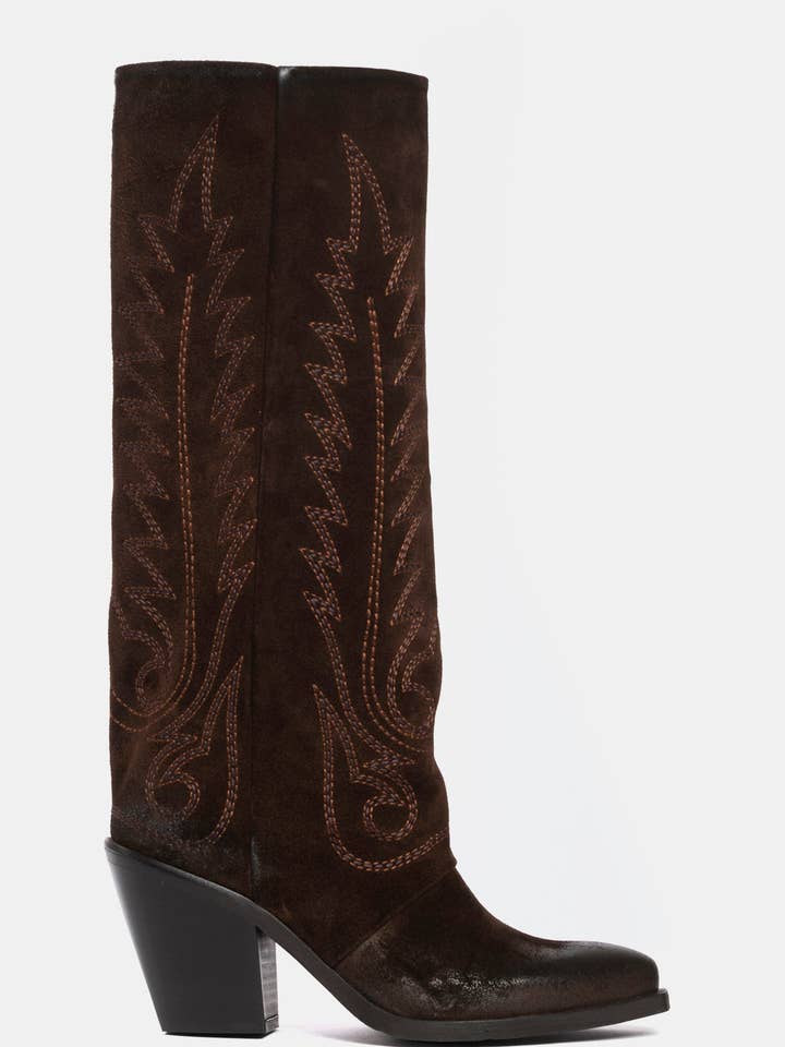 Dark brown suede cowboy boots XD959 for wholesale by METISSE